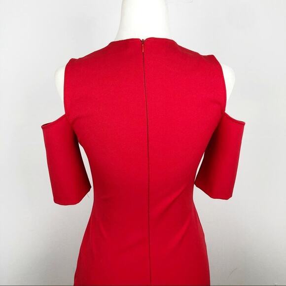 Zara Cut Out Cold Shoulders Holiday Party Shift Midi Dress Red Size Small Xmas - Picture 5 of 16